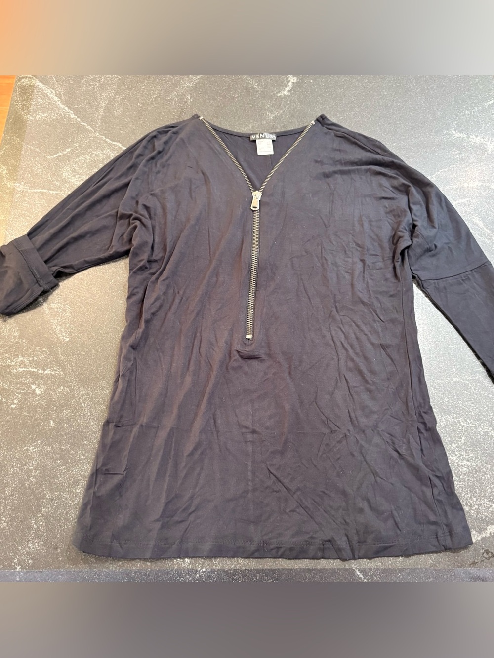 VENUS Black V-Neck Zip Tunic. NWOT
